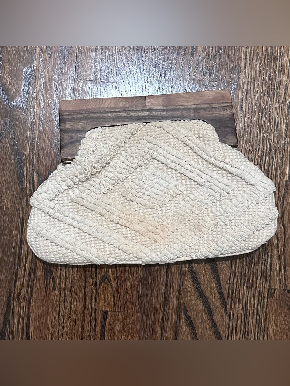 lovestitch Cream Woven Wood-Frame Clutch